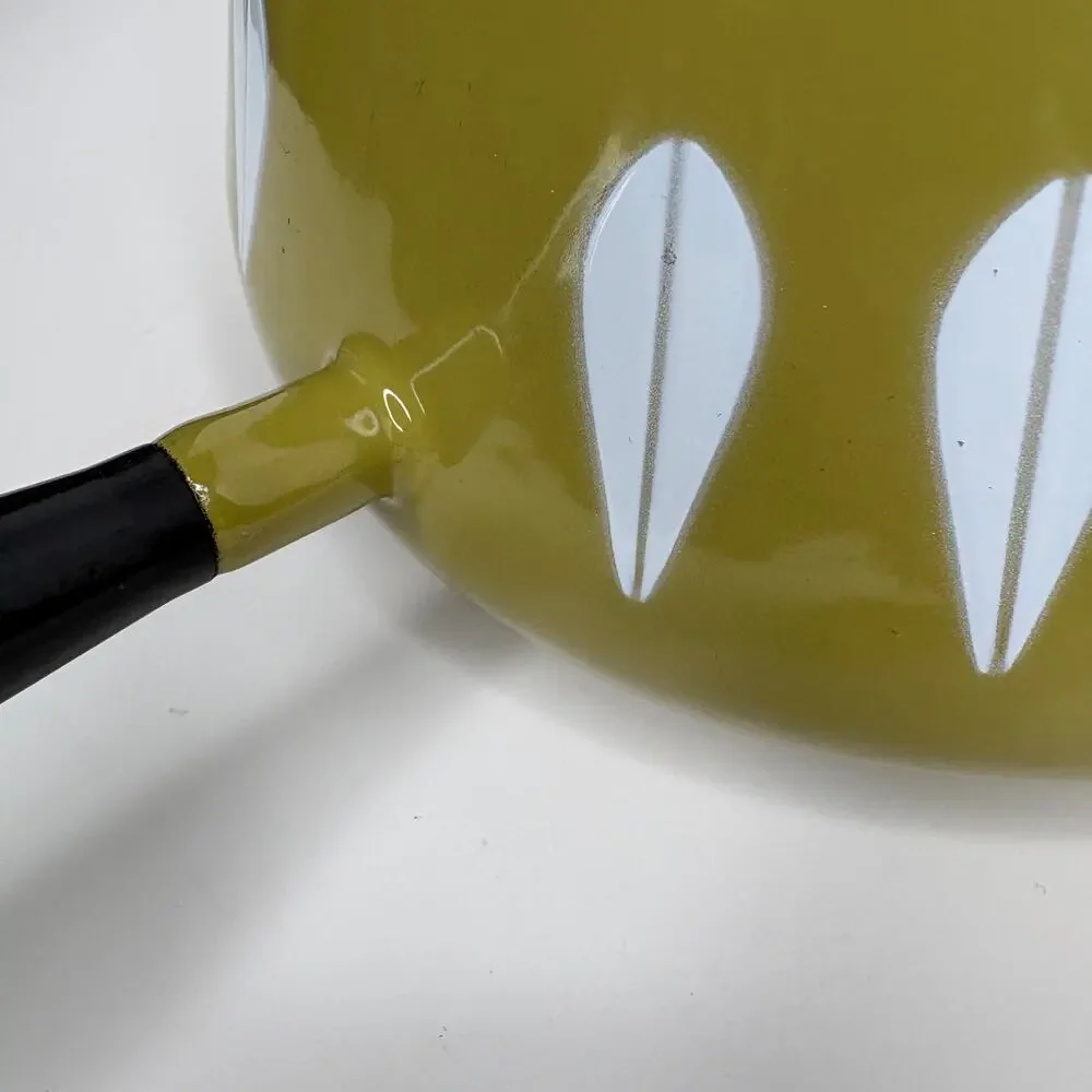 Vintage MCM Cathrineholm Avocado Green Enamel Lotus Design Fondue Pot
